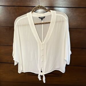 Oversized, semi-sheer white top from express